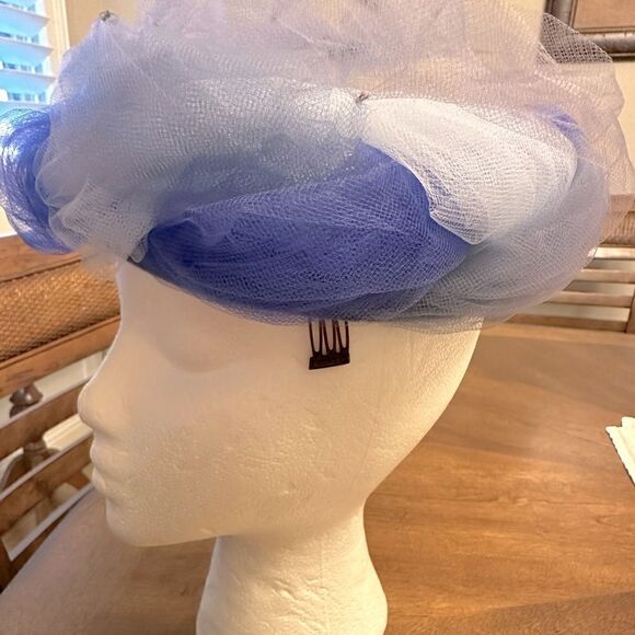 Vintage Hat-nip crown pillbox hat Fascinator, hat, blues, mesh elegant - Picture 7 of 16